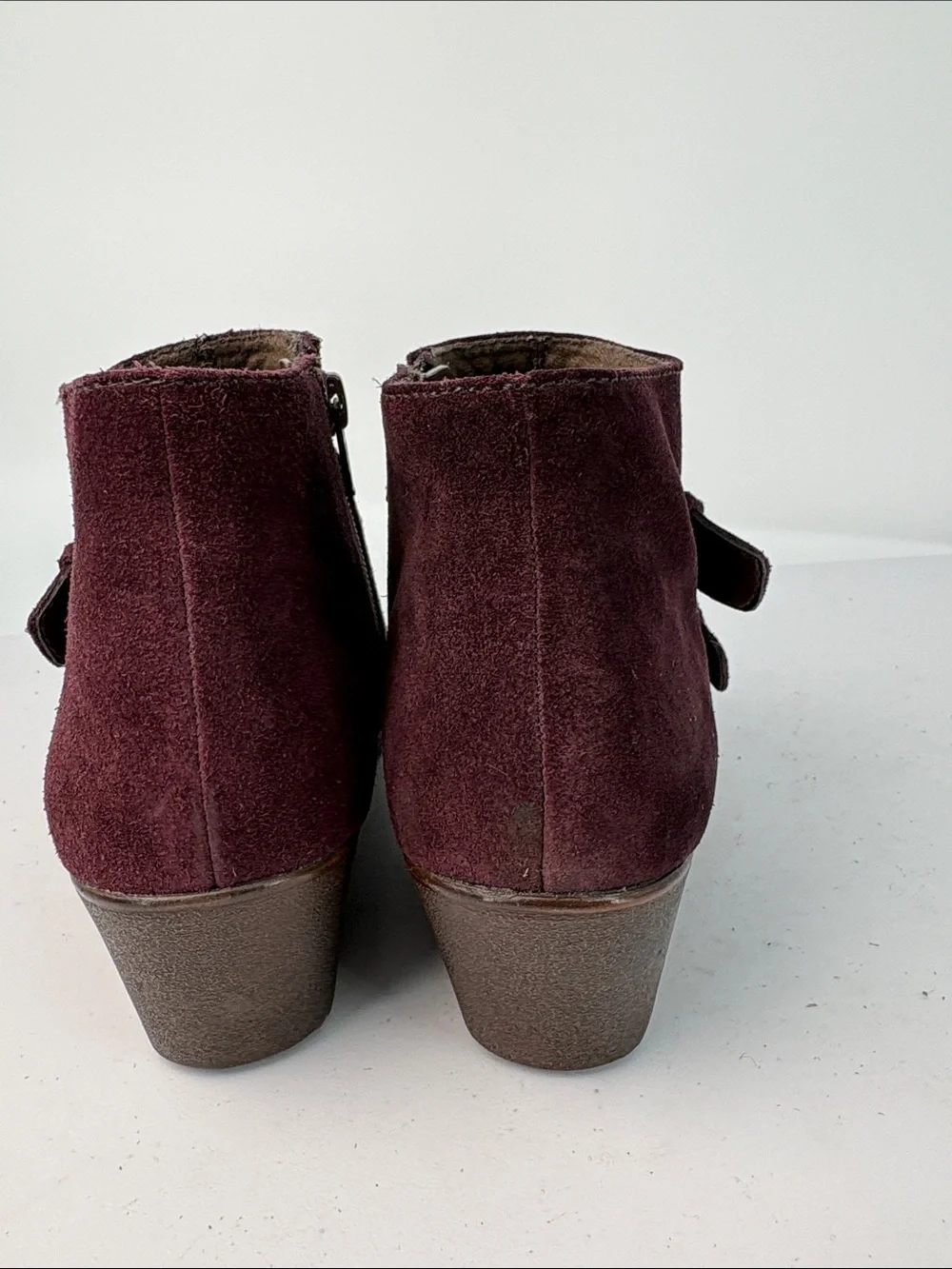 🐾 Munro Burgundy Suede Wedge Ankle Booties with Double Buckles. Style Drew.